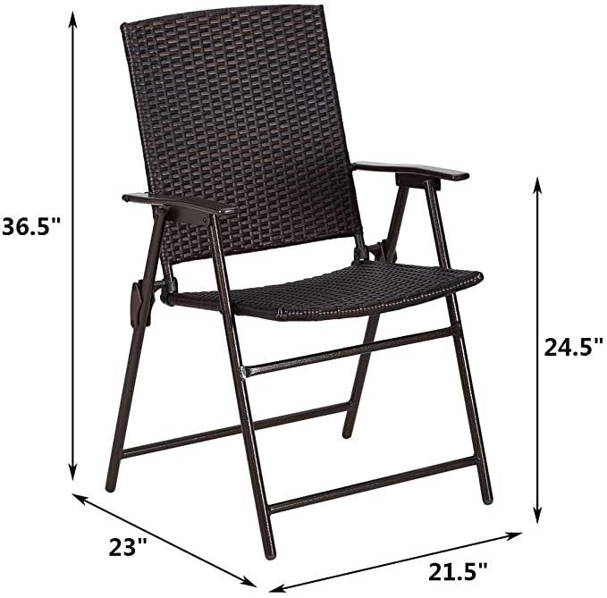 Rattan Folding Outdoor Patio Dining Chairs with Armrest Foldable Wicker Chairs Set of Two