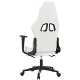 Massage Gaming Chair with Footrest White&Pink Faux Leather