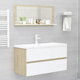 Bathroom Mirror White and Sonoma Oak 35.4"x4.1"x14.6" Engineered Wood