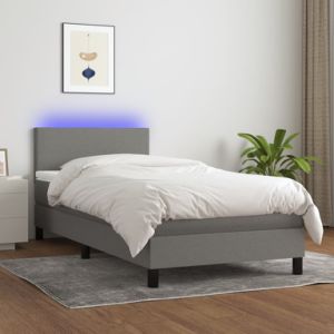 Box Spring Bed with Mattress&LED Dark Gray Twin Fabric