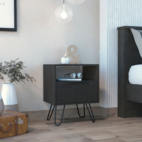 Vienna Nightstand; Shelves; Hairpin Legs