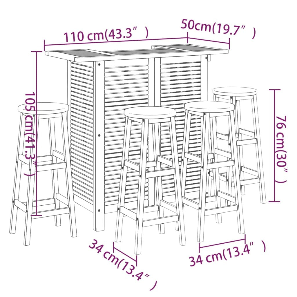 5 Piece Patio Bar Set Solid Wood Acacia