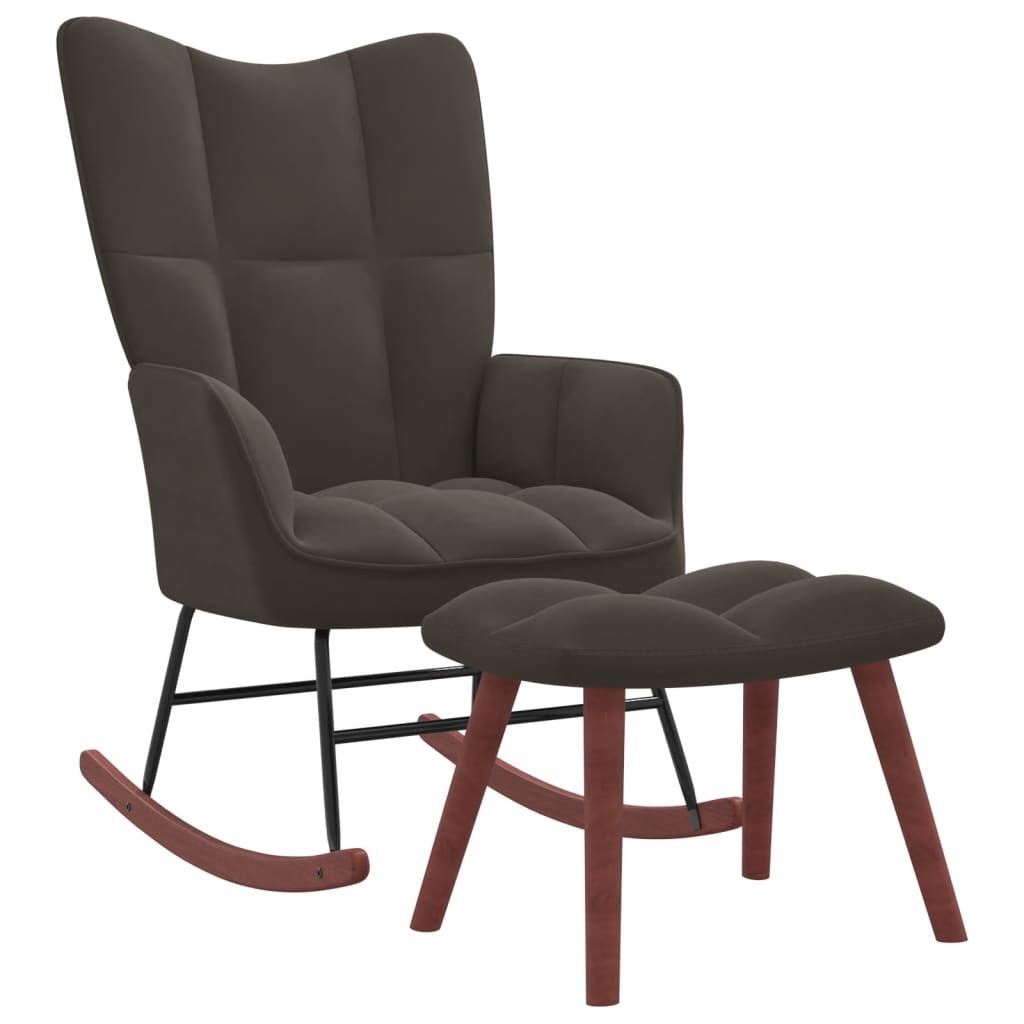 Rocking Chair with Ottoman Dark Gray Velvet