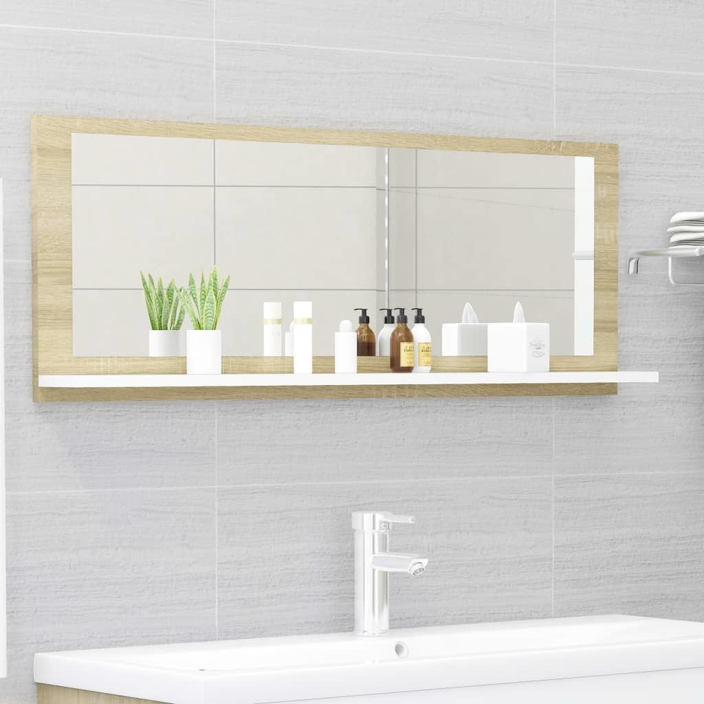 Bathroom Mirror White and Sonoma Oak 39.4"x4.1"x14.6" Engineered Wood