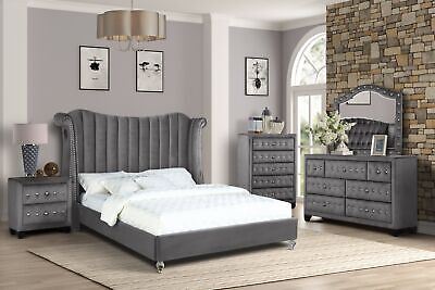 Tulip Queen 4 Pc Upholstery Bedroom Set Made With Wood In Gray