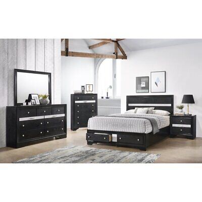 Traditional Matrix Queen 5 PC Storage Bedroom Set in Black made with Wood