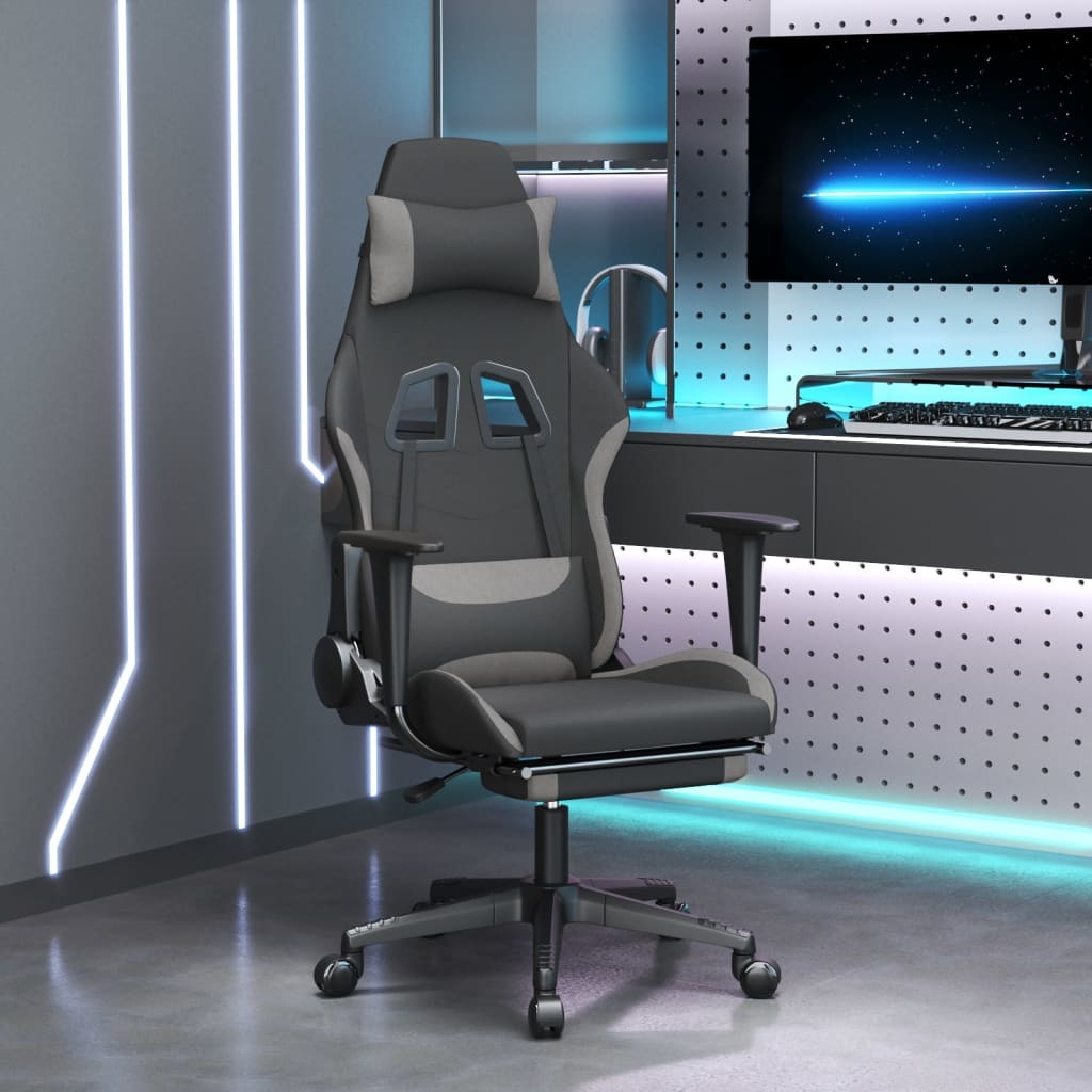 Gaming Chair with Footrest Black and Light Gray Fabric