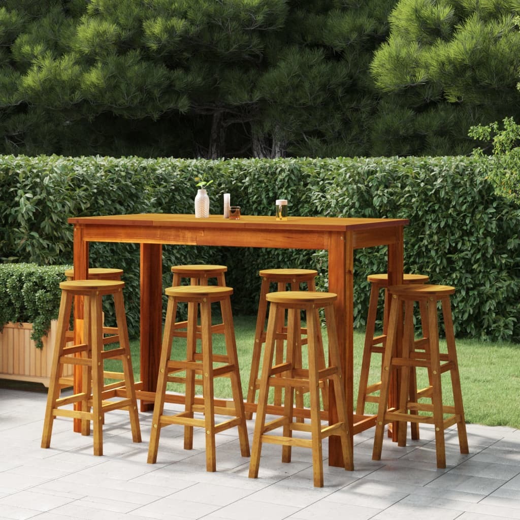 9 Piece Patio Bar Set Solid Wood Acacia