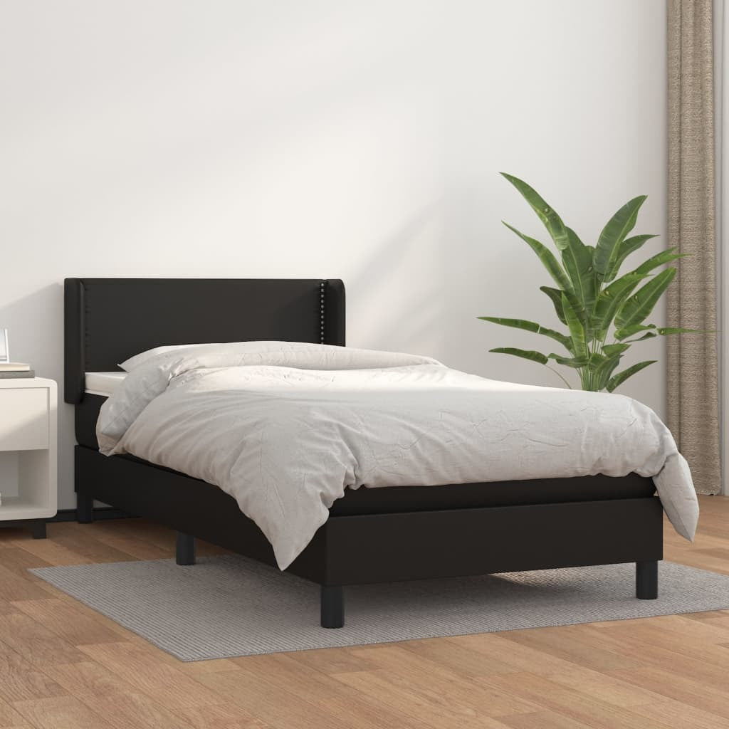 Box Spring Bed with Mattress Black Twin Faux Leather