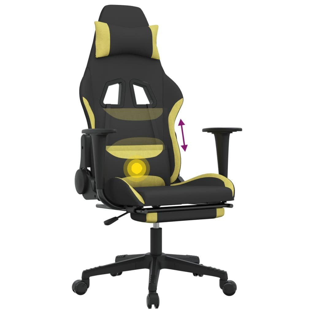 Massage Gaming Chair with Footrest Black and Light Green Fabric