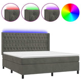 Box Spring Bed with Mattress&LED Dark Gray Queen Velvet