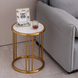 Sintered stone round side/end table with golden stainless steel frame