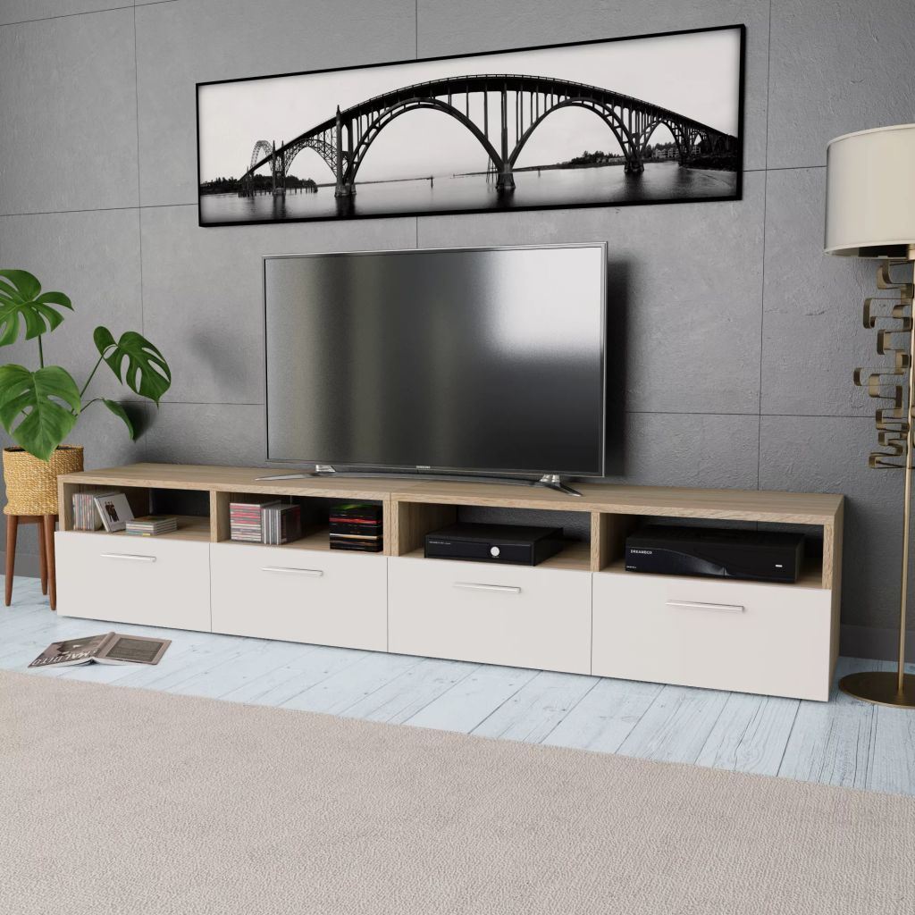 TV Cabinets 2 pcs Engineered Wood 37.4"x13.8"x14.2" Oak and White