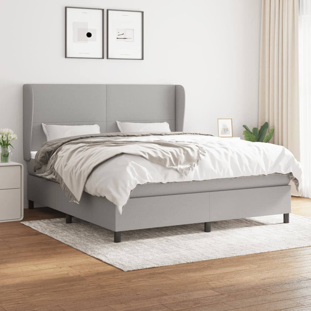 Box Spring Bed with Mattress Light Gray Queen Fabric