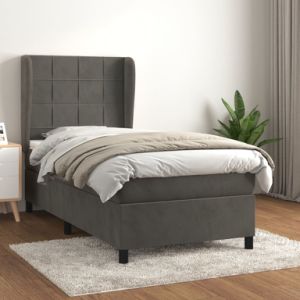 Box Spring Bed with Mattress Dark Gray Twin Velvet