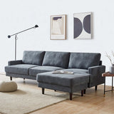 Modern fabric sofa L shape;  3 seater with ottoman-104"-Dark gray