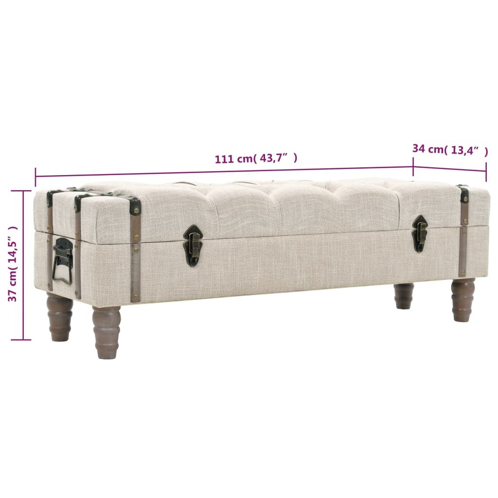 Storage Bench 43.7" Cream Solid Wood Fir&Fabric