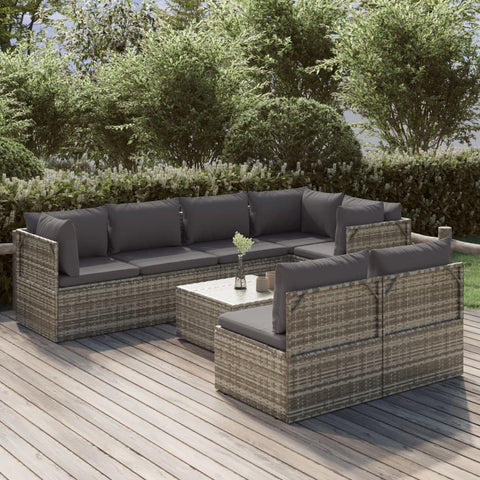 8 Piece Patio Lounge Set with Cushions Gray Poly Rattan