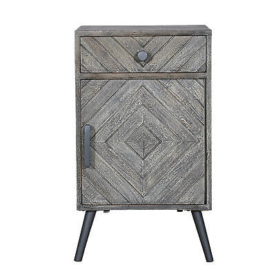 Shon 26 Inch Chevron Pattern Wood Bedside Nightstand, 1 Cabinet Door, Drawer,