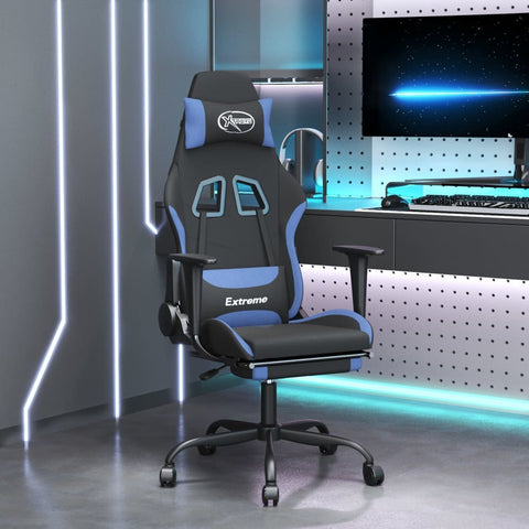 Gaming Chair with Footrest Black and Blue Fabric