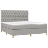 Box Spring Bed with Mattress&LED Light Gray King Fabric