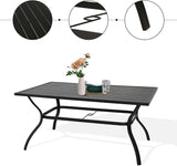 Outdoor Metal Slat Dining Table Patio Rectangle Bistro Table Outdoor Furniture Garden Table with Umbrella Hole