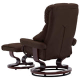 Swivel Recliner with Ottoman Brown Faux Leather and Bentwood