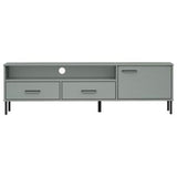 TV Cabinet with Metal Legs Gray Solid Wood Pine OSLO