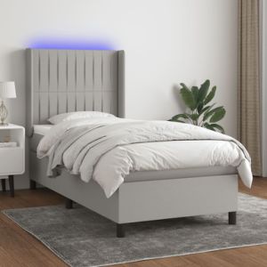Box Spring Bed with Mattress&LED Light Gray Twin Fabric