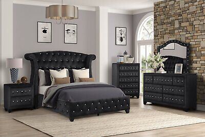 Sophia Full 4 Pc Upholstery Bedroom Set Made With Wood in Black