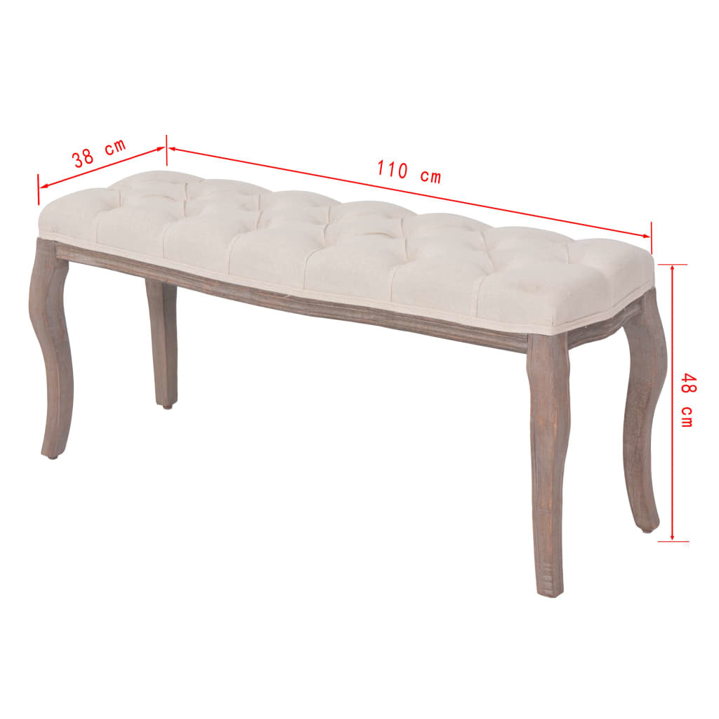 Bench Linen Solid Wood 43.3" x 15" x 18.9" Cream White