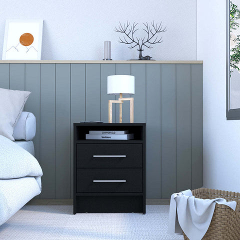 Nightstand Cartiz, Two Drawers, Black Wengue Finish