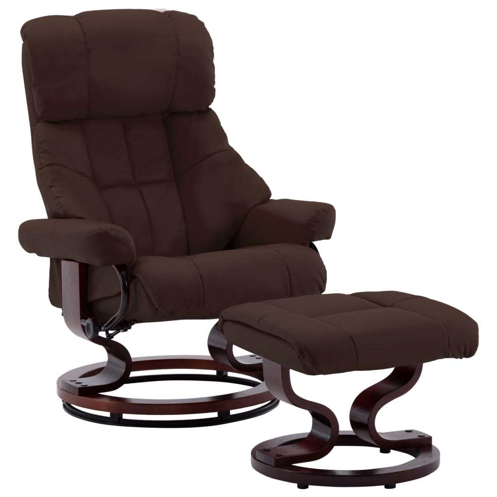 Swivel Recliner with Ottoman Brown Faux Leather and Bentwood