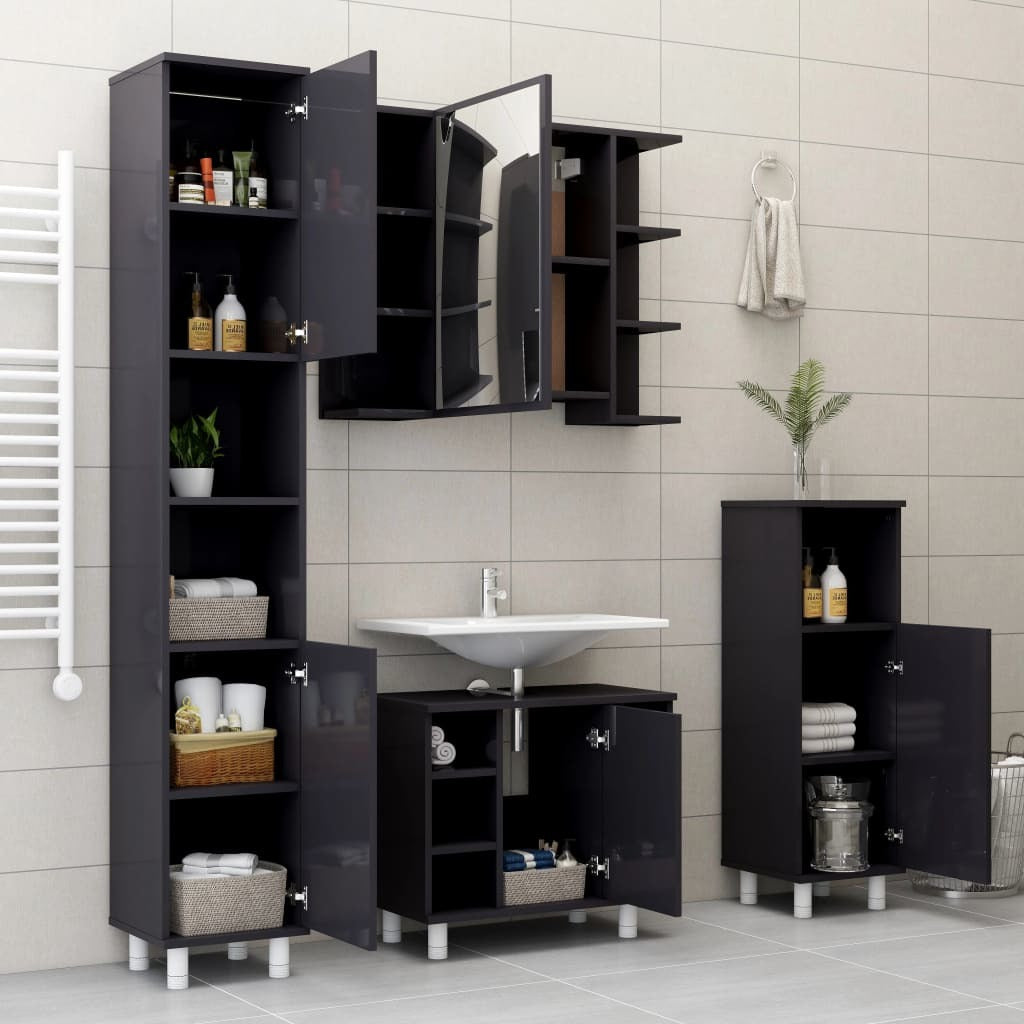 Bathroom Mirror Cabinet High Gloss Gray 31.5"x8.1"x25.2" Engineered Wood