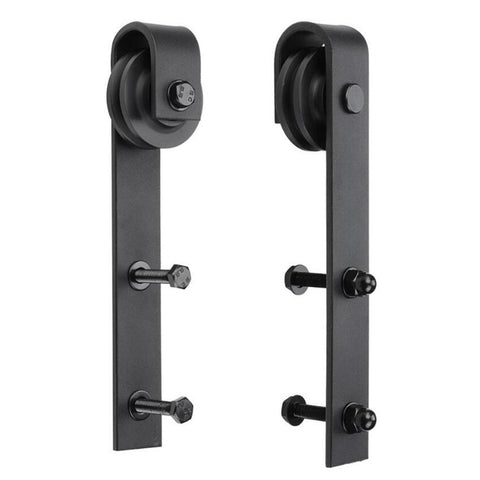 2 Pcs Black Rustic Carbon Steel Sliding Wood Barn Door Hardware Hanger Roller