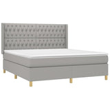 Box Spring Bed with Mattress&LED Light Gray California King Fabric
