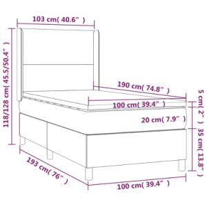 Box Spring Bed with Mattress&LED Light Gray Twin Fabric