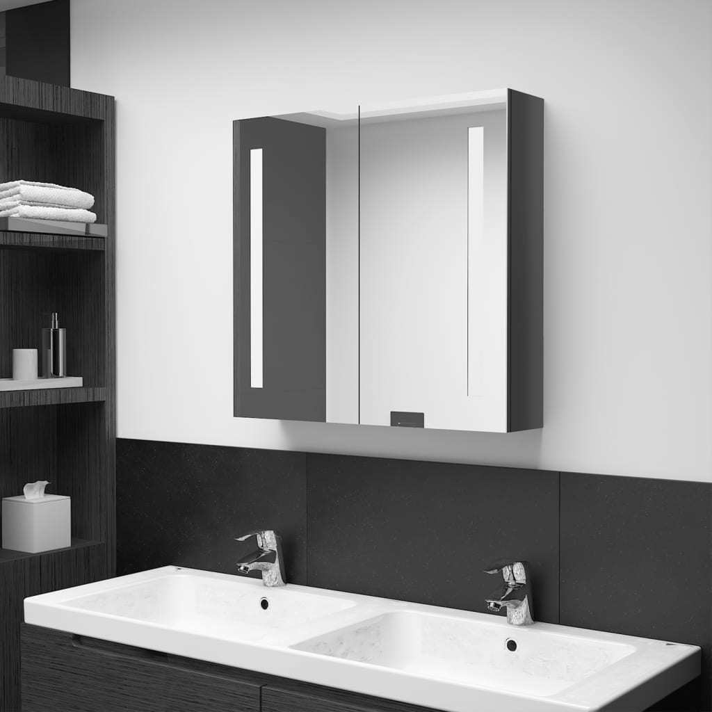 LED Bathroom Mirror Cabinet Shining Gray 24.4"x5.5"x23.6"