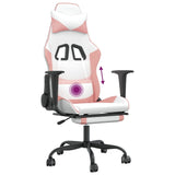 Massage Gaming Chair with Footrest White&Pink Faux Leather