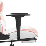 Gaming Chair with Footrest White and Pink Faux Leather