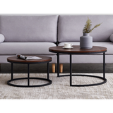 Modern Nesting coffee table; Black color frame with walnut top-32"