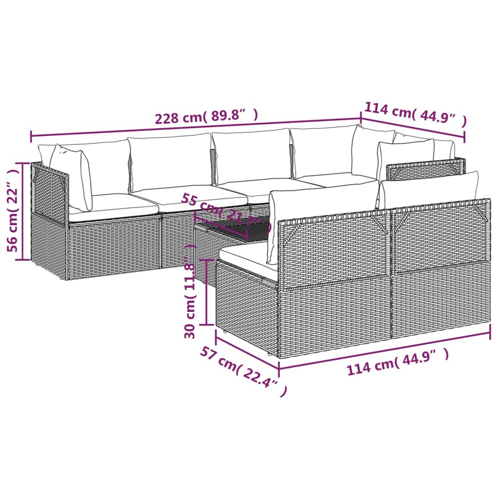 8 Piece Patio Lounge Set with Cushions Gray Poly Rattan