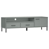 TV Cabinet with Metal Legs Gray Solid Wood Pine OSLO