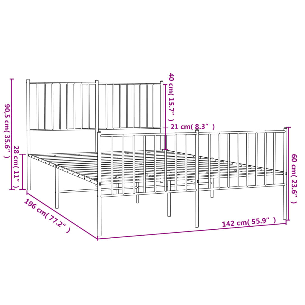 Metal Bed Frame with Headboard and Footboard Black 53.9"x74.8"