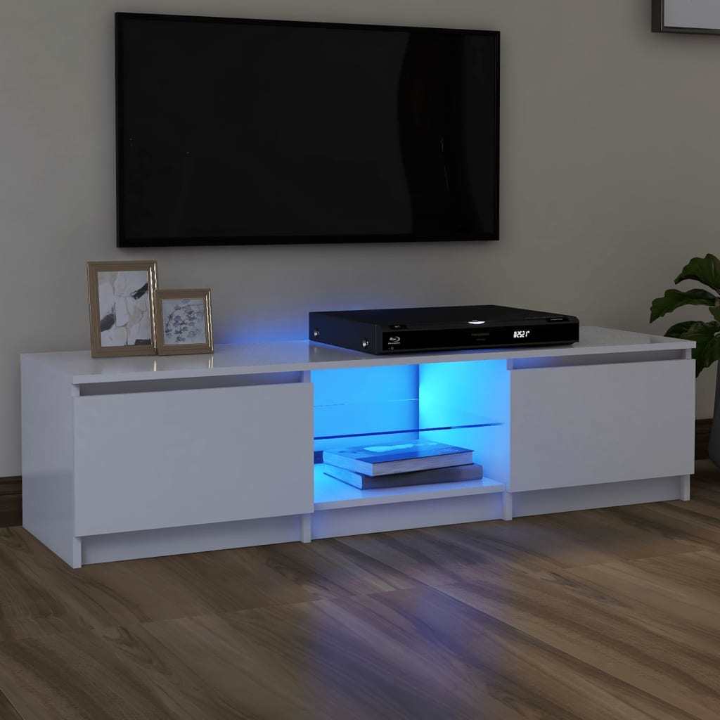 TV Cabinet with LED Lights White 55.1"x15.7"x14"