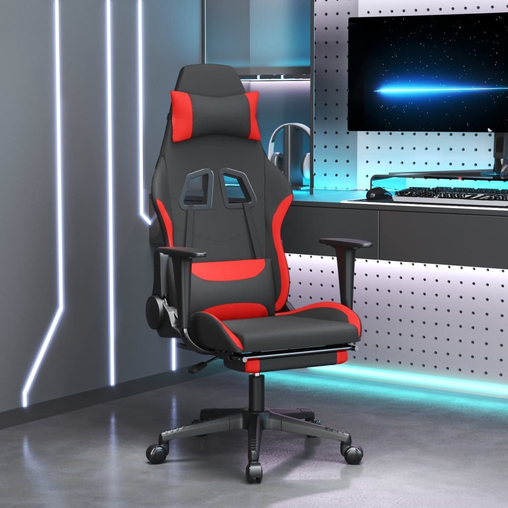 Gaming Chair with Footrest Black and Red Fabric