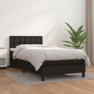 Box Spring Bed with Mattress Black Twin Faux Leather