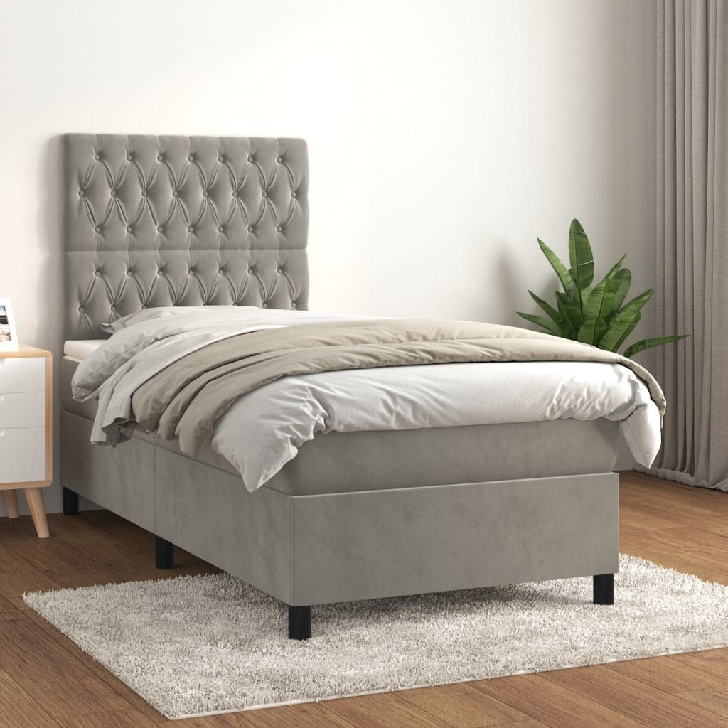 Box Spring Bed with Mattress Light Gray Twin XL Velvet