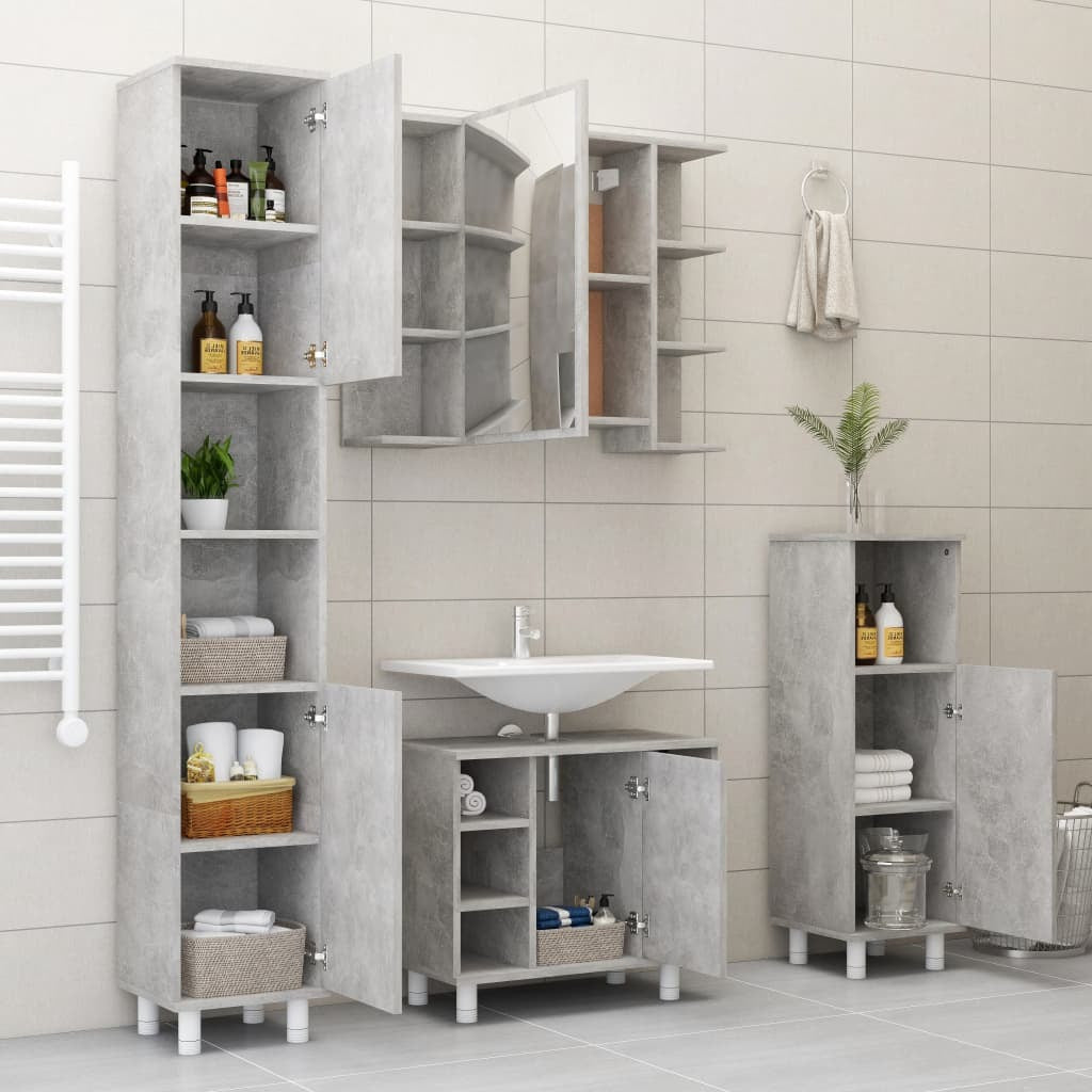 Bathroom Mirror Cabinet Concrete Gray 31.5"x8.1"x25.2" Engineered Wood