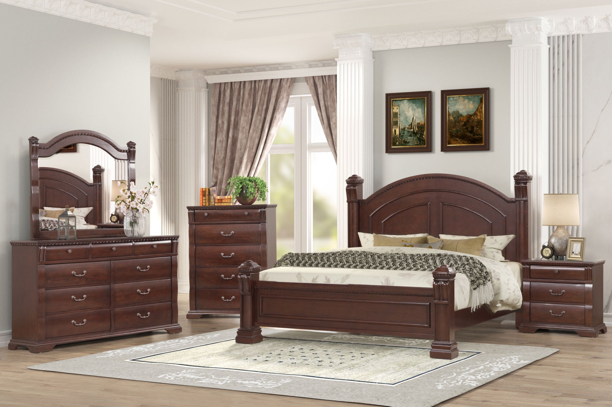 Aspen Queen 5 Pc Traditional Bedroom set made with Wood in Cherry